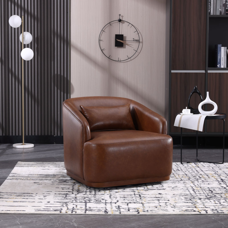 Upholstered Swivel Accent Chair, Brown Faux Leather