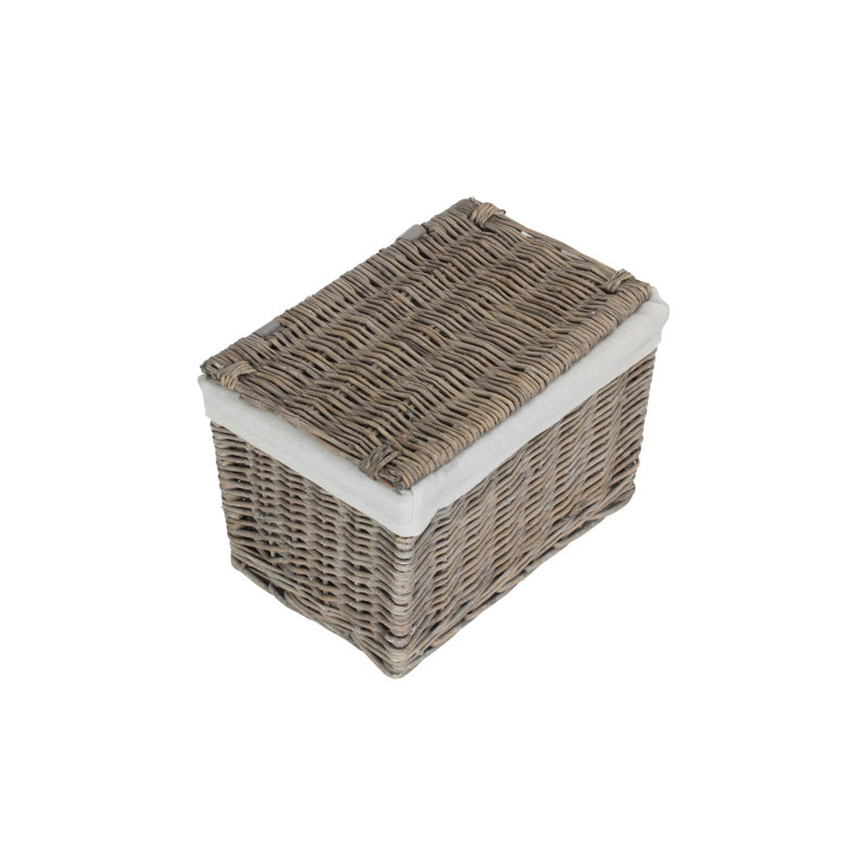 Wicker Storage Hamper Basket with Lining, Grey Wash, 24cm H x 36cm W x 24cm D
