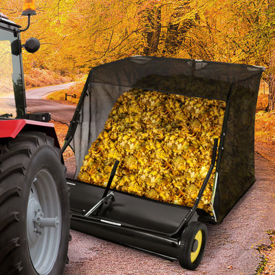 44" Heavy-Duty Tow-Behind Lawn Sweeper 26 Cu Ft Leaf Collector Adjustable Height for Lawn Tractors ATVs Yard Debris Removal