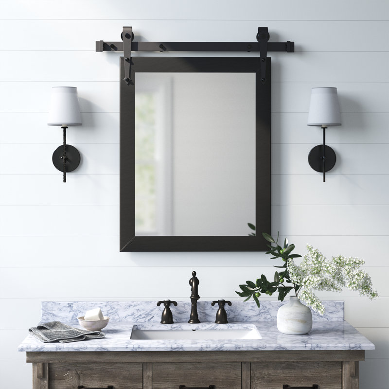 Lynd Engineered Wood Flat Mirror, 36" H x 30" W, Brown Barnwood