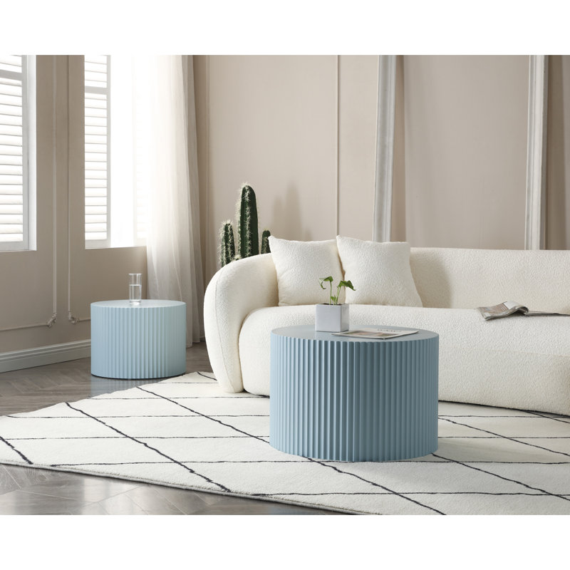 2 tables basses faites à la main, rondes bleues pour la maison, emboîtement moderne de 2, espace de vie artisanal,, Bleu pâle