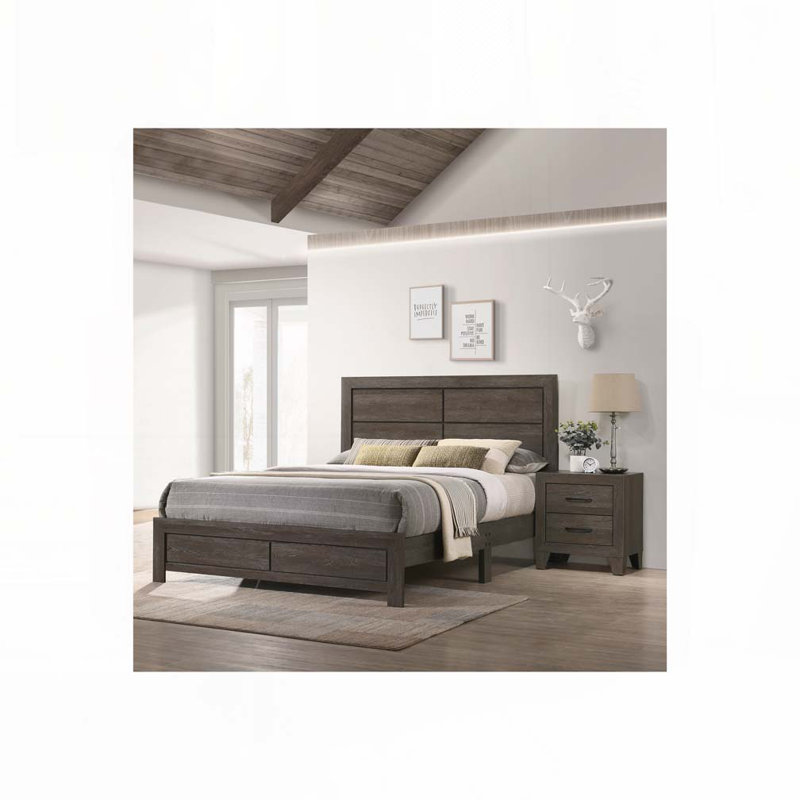 Rustic Wood Platform Bed, Gray, Queen