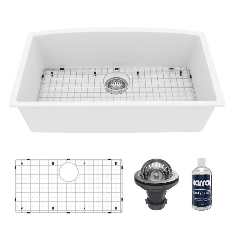 Karran Quartz 32'' X 19-1/2'' Single Bowl Undermount Kitchen Sink Kit, White
