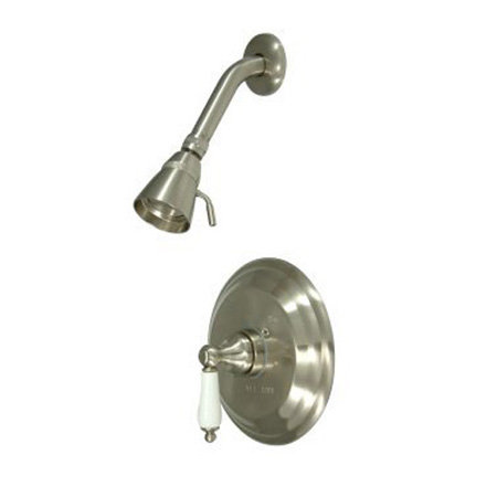 Tête et robinet de douche à pression équilibrée avec poignées leviers de porcelaine Vintage, Nickel satiné