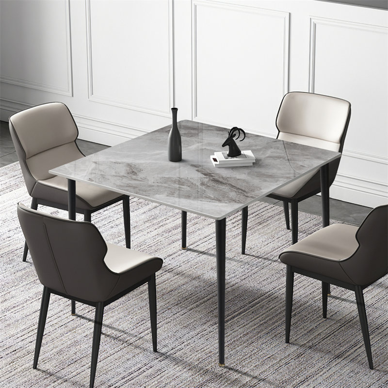 Annagh Stone Top Metal Base Dining Table, Gloss Gray, 29.9"H x 31.5" L x 31.5" W