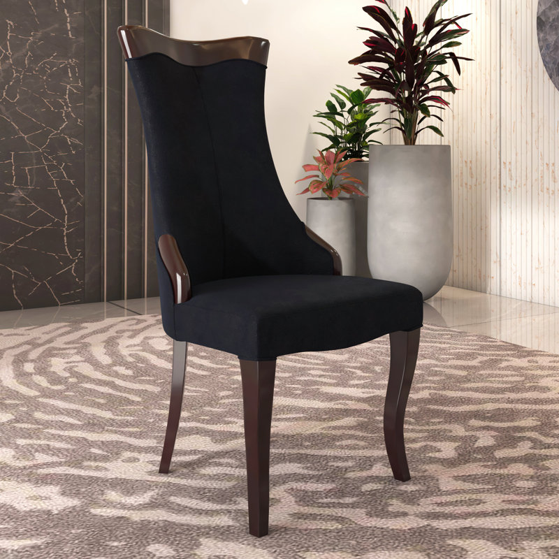 Miramar Upholstered Dining Chair With Rubberwood Legs And High-Back Design, 1, Velvet Black