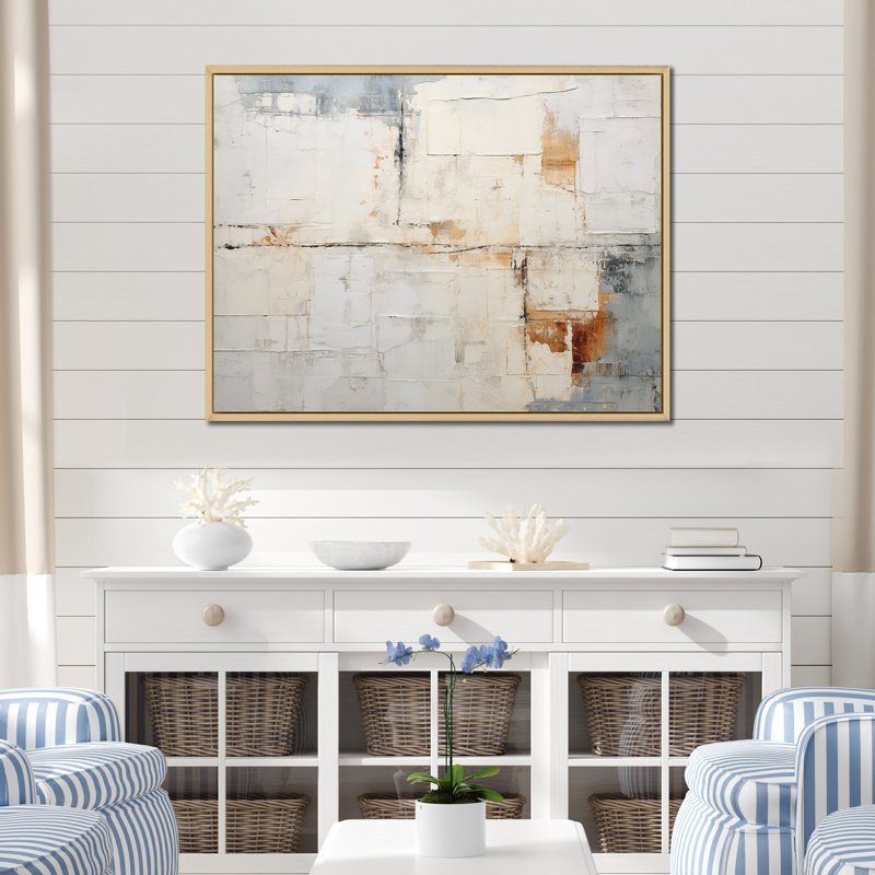 Impression sur toile «Minimalisme beige et doré», impression sur toile, H 34 po x l 44 po x P 1,5 po, Cadre naturel flottant