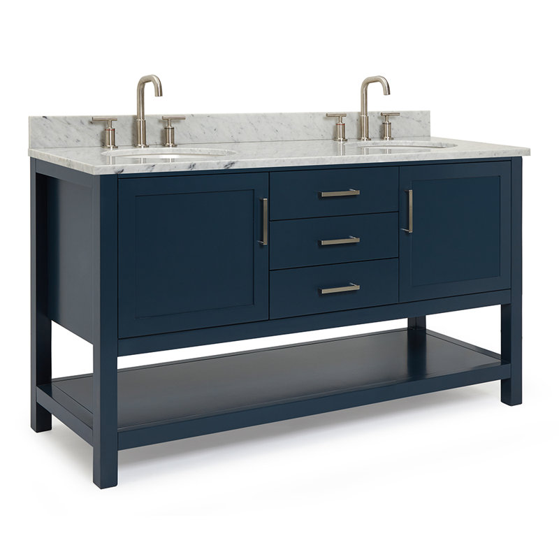 Ensemble de meuble-lavabo double 73 po Abby, Ovale, Bleu minuit, Nickel brossé