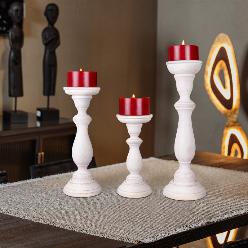 Mela Artisans Tuli Handcrafted Candleholder in Shabby White, Set of 3, White