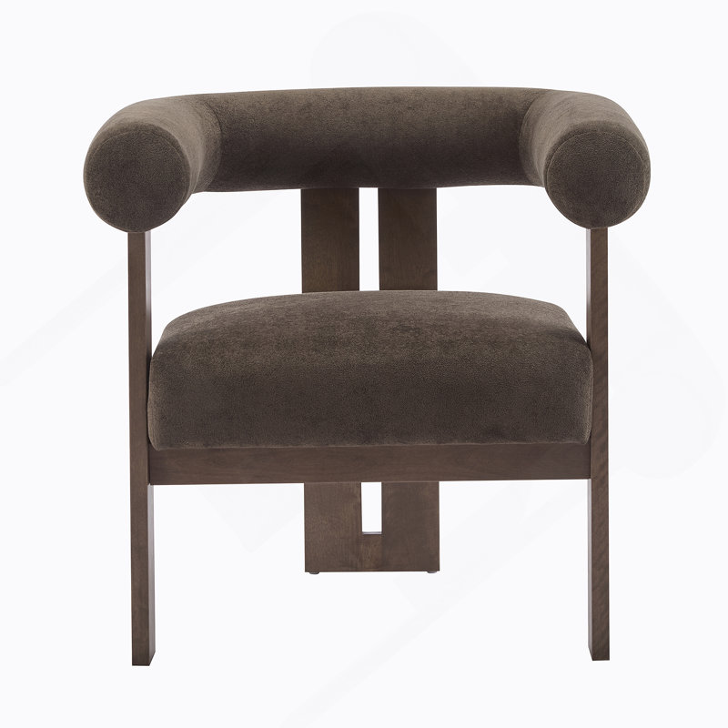 Chaise d'appoint moderne rembourrée avec accoudoirs ronds, Marron foncé