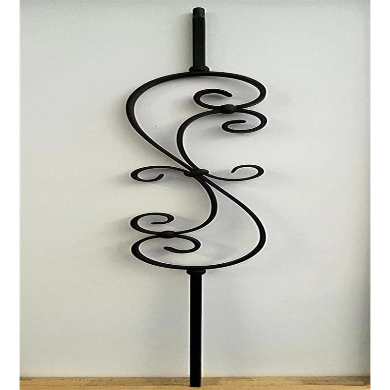 Satin Black Hollow Wrought Iron Scroll Staircase Balusters Set