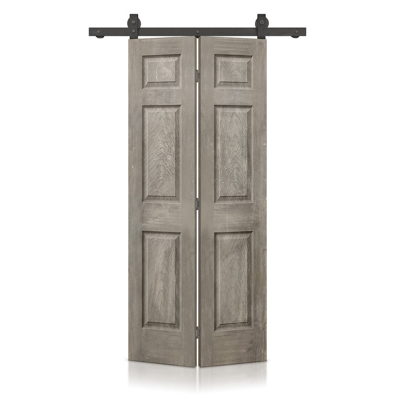Porte de grange pliante à panneaux en panneau de fibres à densité moyenne avec ensemble de quincaillerie d'installation