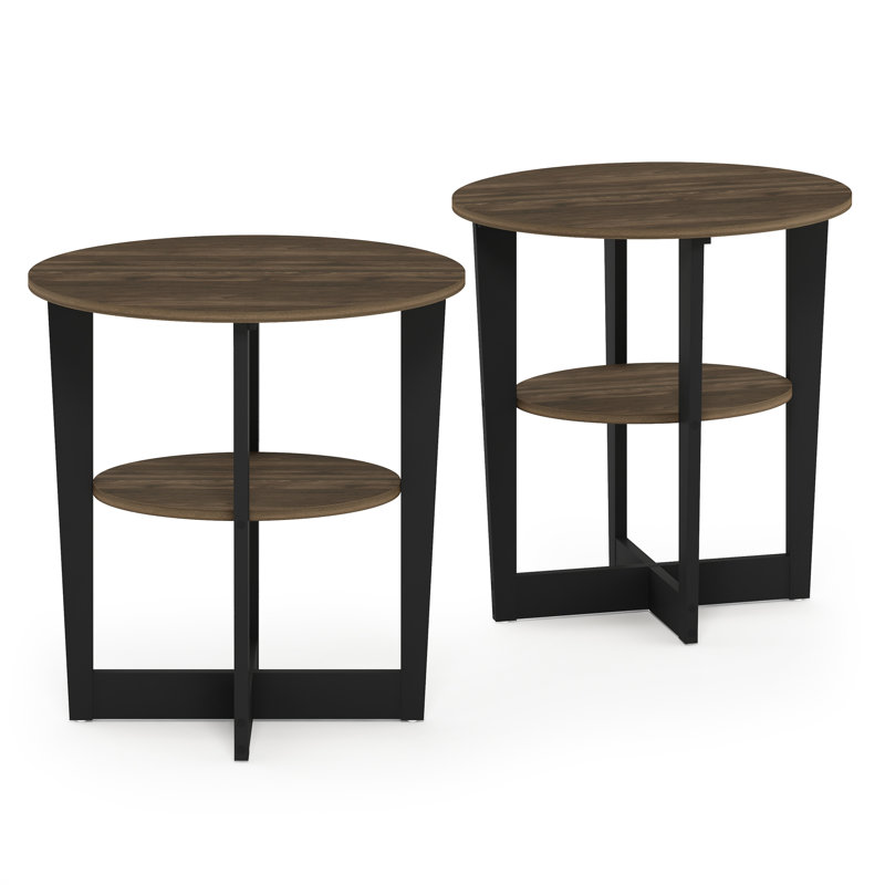 Ensemble de tables de bout ovales à pieds croisés avec rangement, Noir, Noyer colombien