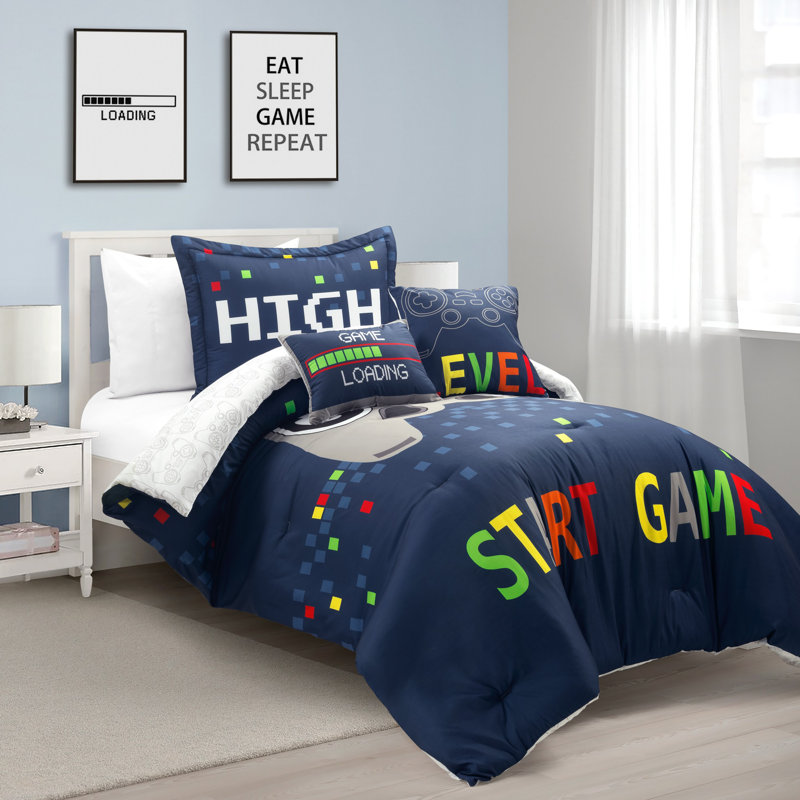 Navy Reversible Twin Microfiber Kids' Comforter Set