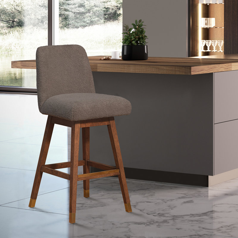 Tabouret de bar pivotant Amelia au fini chêne brun avec tissu taupe Boucle