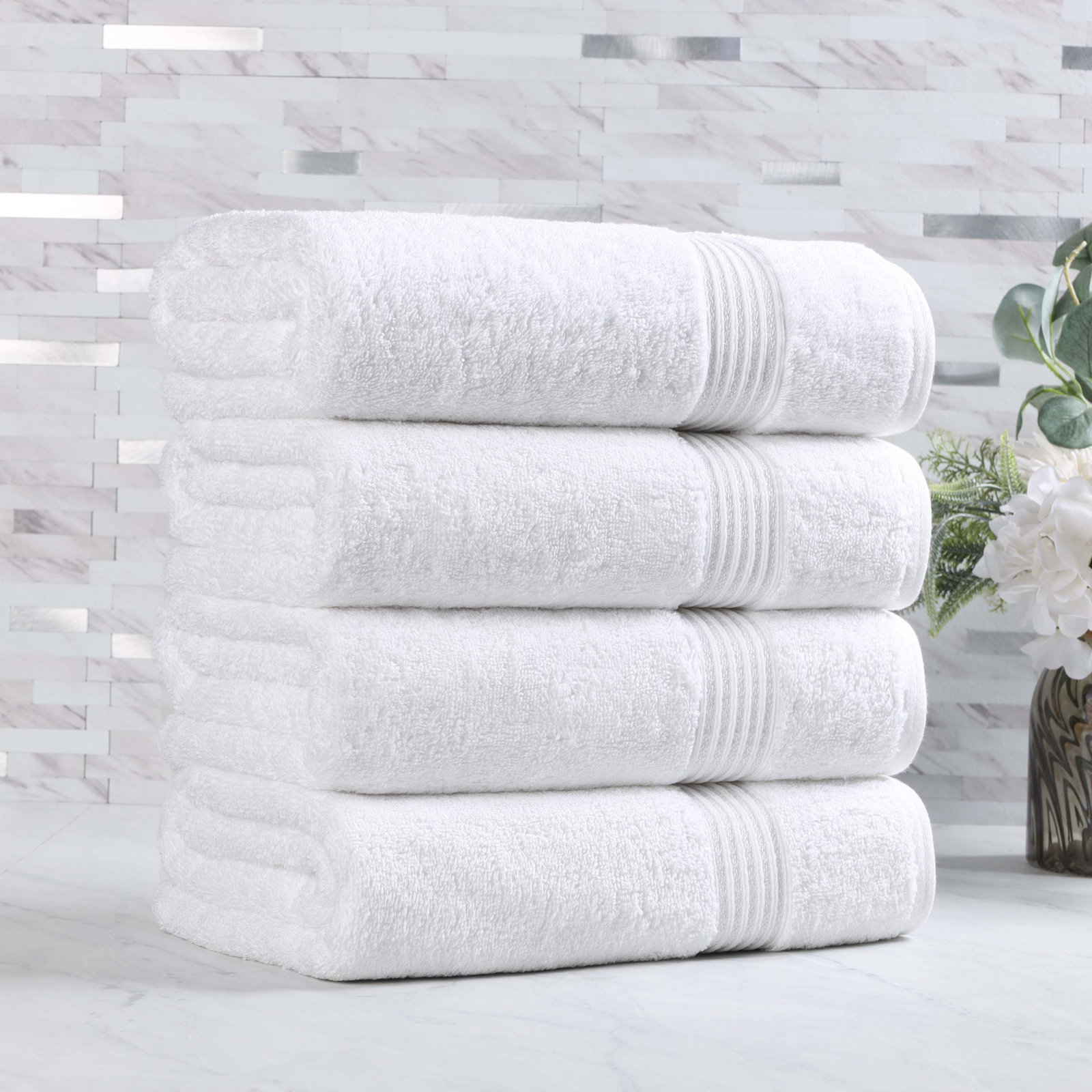 Oleg Heritage Egyptian Cotton Soft Absorbent Luxury Bath Towel, White