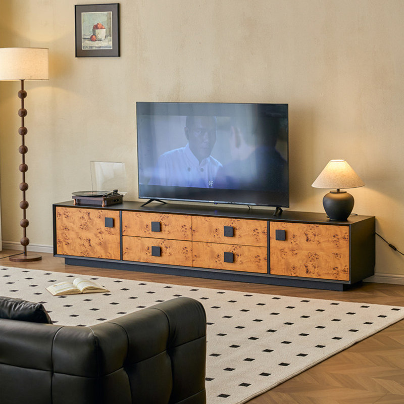 Meuble télé rétro en bois massif noir, 70.87