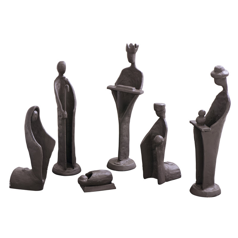 Ensemble de 6 grandes sculptures de crèche de Noël en fer