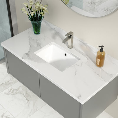 18.5" L x 13.5" W Undermount Bathroom Sink Rectangular White Ceramic Bathroom Sink Vanity Basin with Overflow
