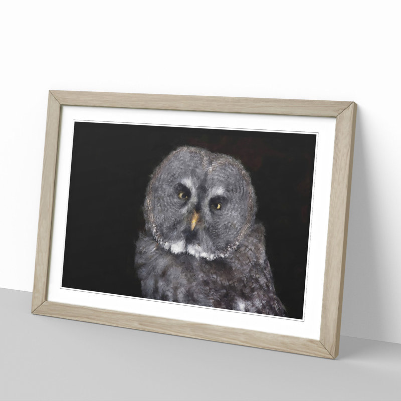 Great Grey Owl Vol.2 - Picture Frame Painting, 27cm H x 36cm W x 2cm D, Oak Framed