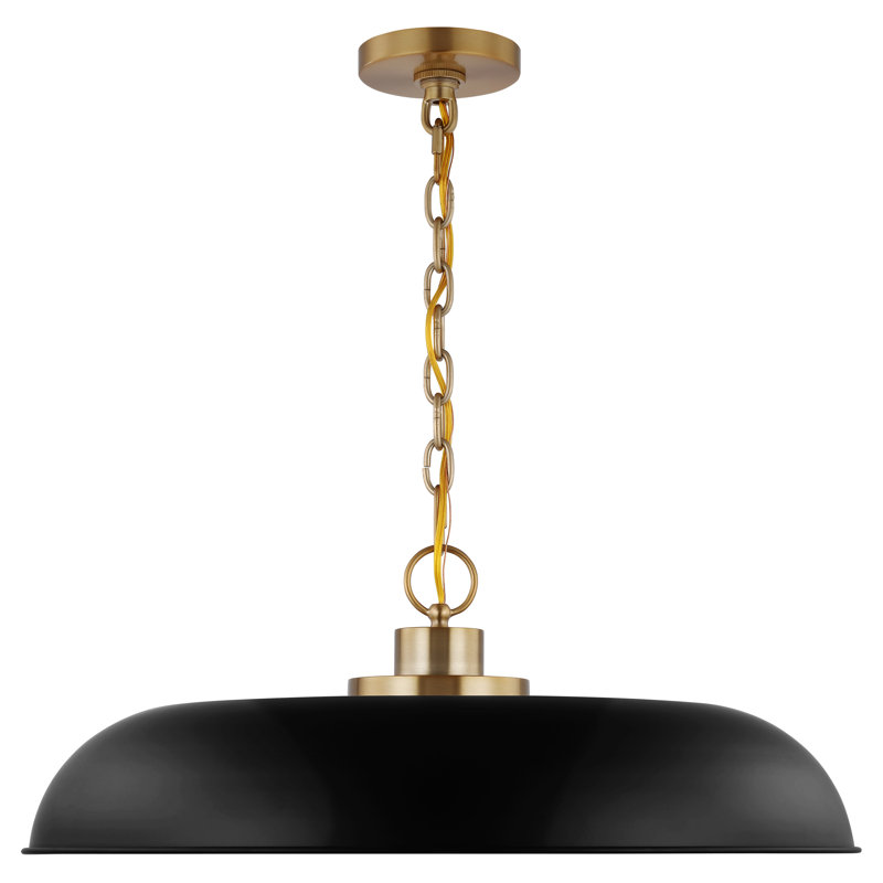 Eddy 1-Light Dimmable Steel Dome Pendant, Matte Black/Burnished Brass, 8" H x 24" W x 24" D