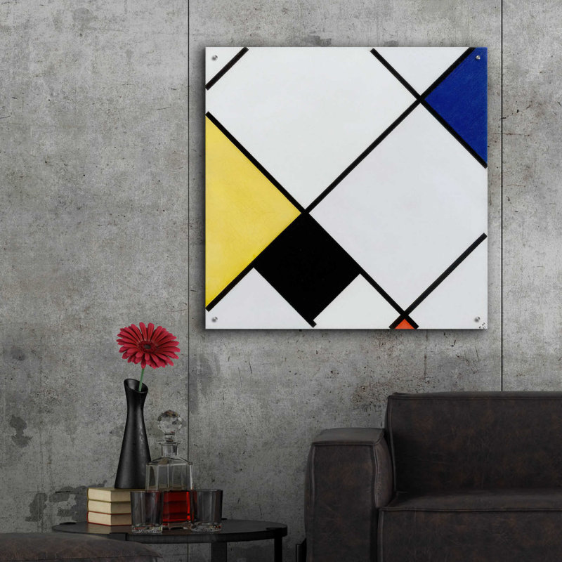 "Composition de losanges avec jaune, noir, bleu, rouge et gris, 1921" par Piet Mondrian, H 36 po x l 36 po x P 0,2 po