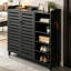 Armoire à chaussures en bois noir mat avec 2 portes et 5 compartiments ouverts, console de rangement pour vestibule moderne, armoire de rangement pour chaussures avec dessus de table pour vestibule, vestibule et couloir