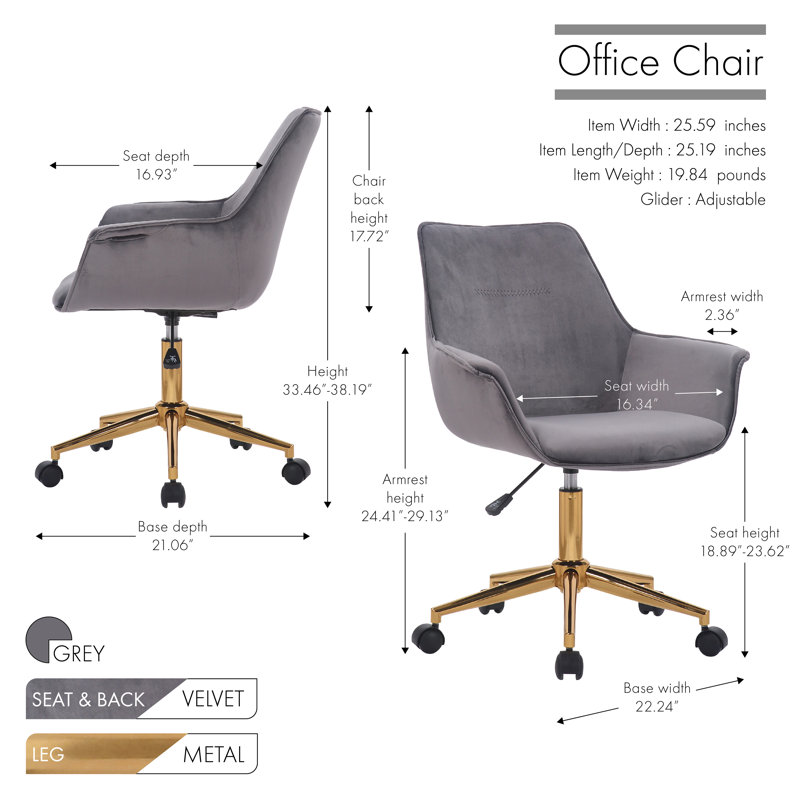 Chaise de travail en velours Garrow, gris