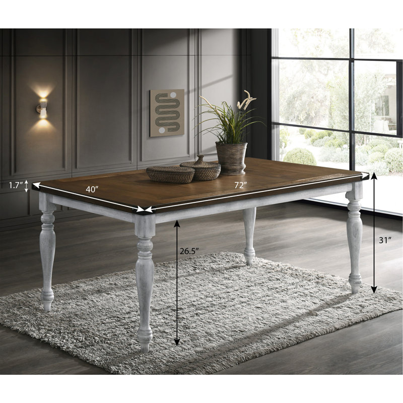 Two-Tone Wood Turned Leg Dining Table, Rustic White And Oak, Oak/Rustic White