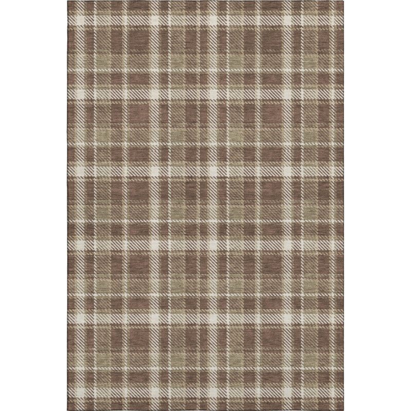 3' X 5' Chocolate And Ivory Plaid Washable Area Rug With UV Protection