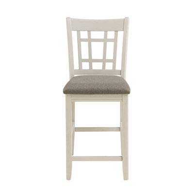 Chaises à hauteur de comptoir 2 pièces au fini blanc antique - siège rembourré brun pour une salle à manger douce