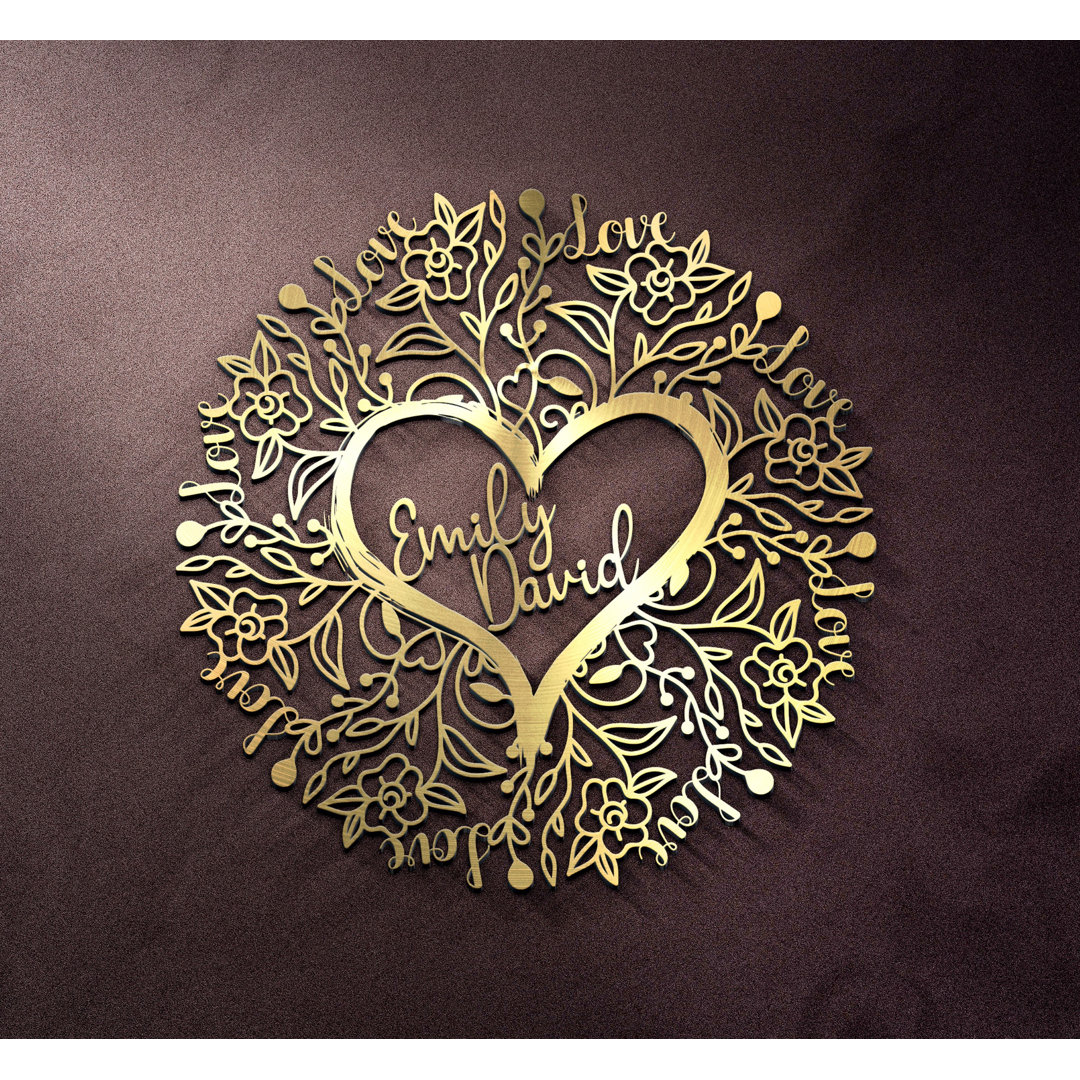 Heart & Love Sign Customized Metal Wall Art Decor, Personal Text Gift For Valentine's Day & Wedding Trinx 