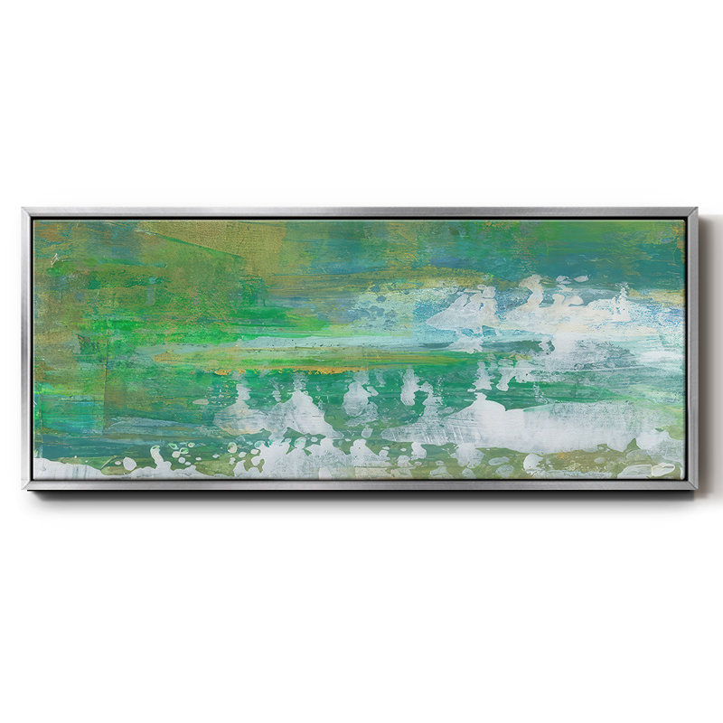 Chartreuse et turquoise I - toile encadrée, H 20 po x l 50 po x P 1,5 po, Argent