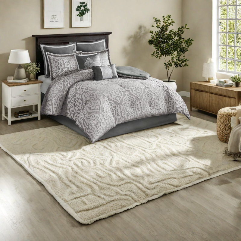 Ensemble de literie luxueux en jacquard argenté, confort en polyester, élégance toute l'année