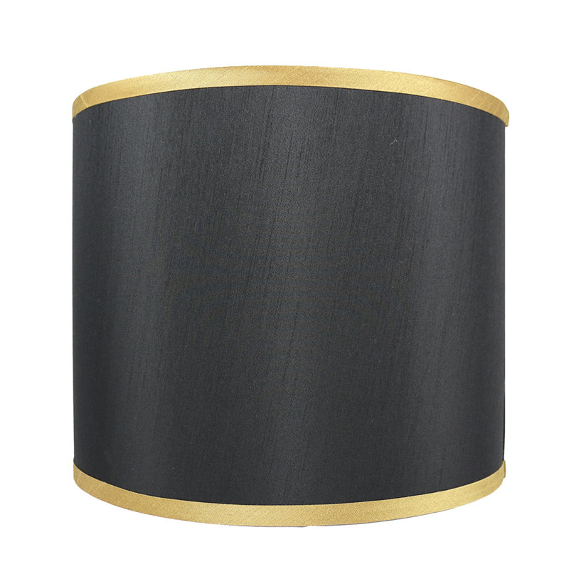 Ganya Drum Lamp Shade, Black with Gold Trim, 10" H x 10" W x 10" D