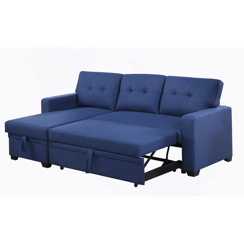 Canapé modulaire convertible rembourré avec méridienne coulissante, Lin bleu