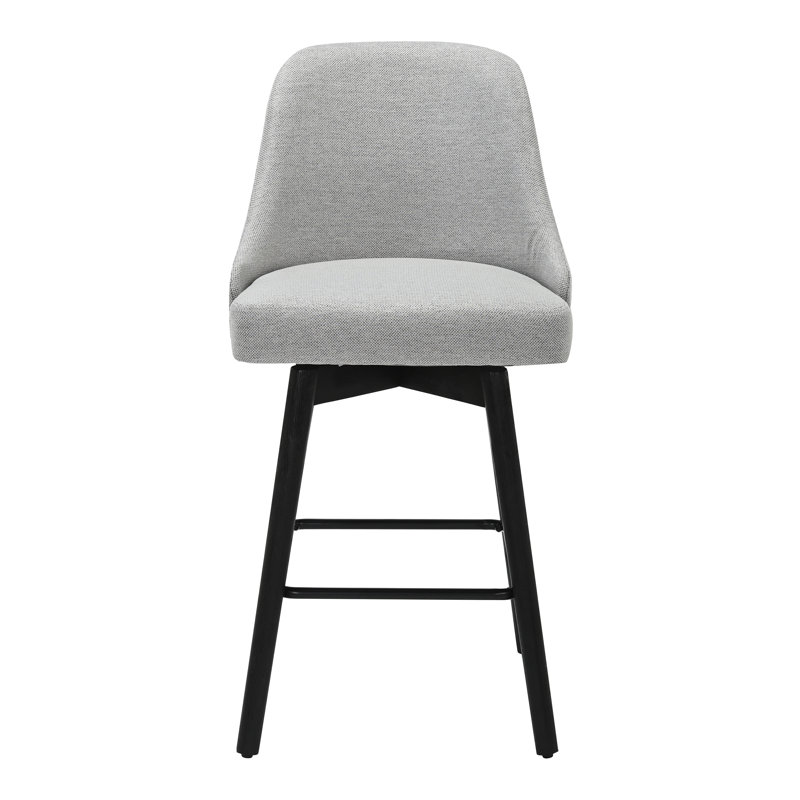 26" Modern Performance Fabric Swivel Counter Height Bar Stool with Black Wood Base & Black Metal Footrest, Light Gray/Black – Jacqueline by Pipp & Liv (Single)