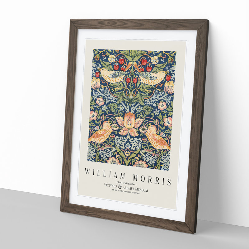 Strawberry Thief Vol.1 by William Morris - Single Picture Frame Print, Walnut Framed, 48cm H x 36cm W x 2cm D
