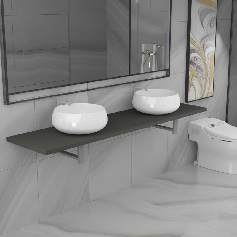 Bellefield 1600mm Double Bathroom Vanity with Vessel Ceramic Basin, White, White