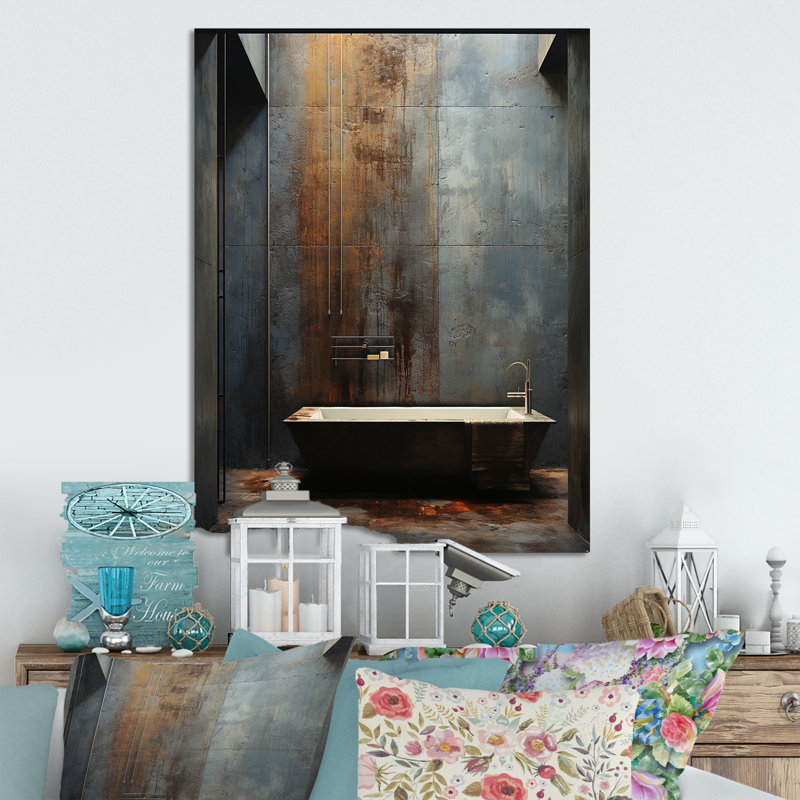 Black Industrial Minimalist Bath I - Bathroom Metal Wall Art, 32" H x 16" W x 1" D