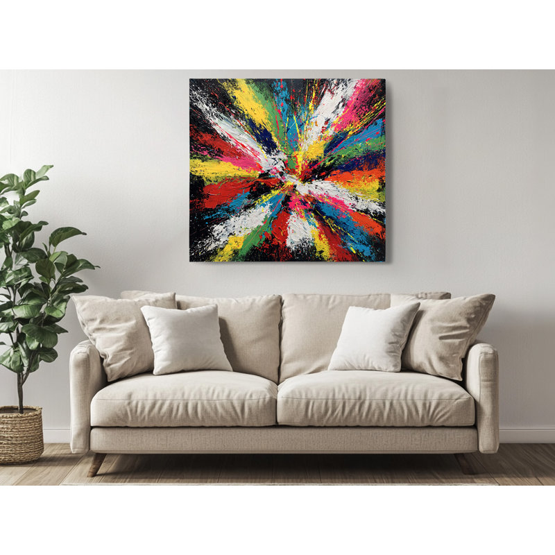 «Vibrant Multi-Color Abstract Paint Splash», art moderne sur fond noir, impression sur toile tendue, 30 po x 30 po