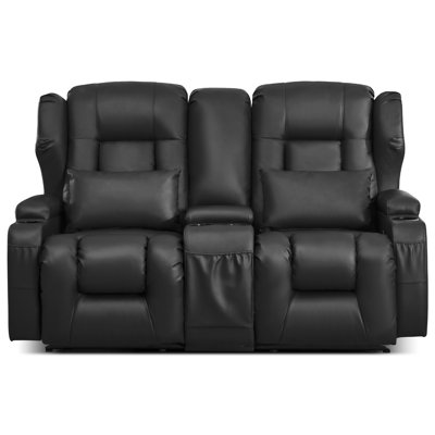Loveseat Recliner with Storage Center Console, Manual Double Reclining Sofa with Pockets, Cup Holders, Pillows