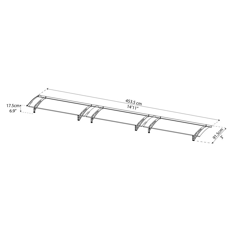Palram - Canopia Aquila 15 ft. W x 3 ft. D Acrylic Galvanized Steel Convex Door Awning Solar Gray/Solar Gray, Solar Gray