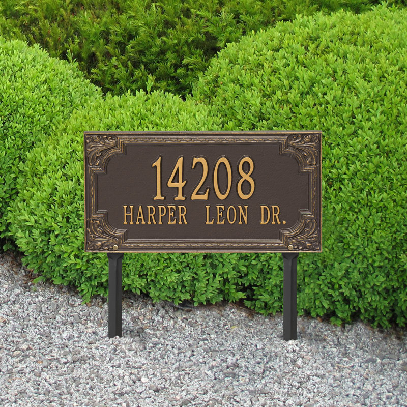 Signature Series 2-Line Lawn Address Sign, Bronze, Gold, Yes