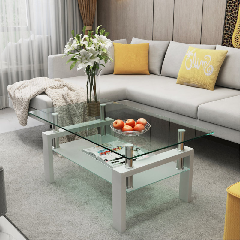 Table basse rectangulaire en verre, table basse transparente, tables d'appoint modernes pour le salon, meubles de salon