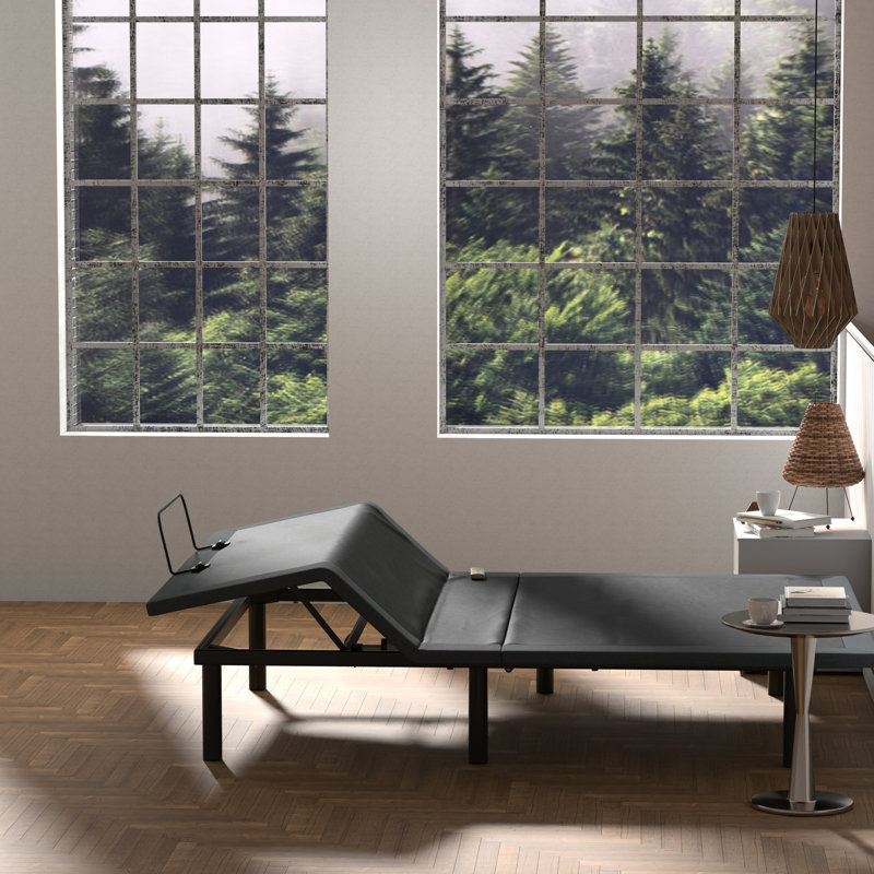 Twin Xl Adjustable Bed Base - Easy Install Head And Foot Adjustment Steel Black + Grey Upholstery No Tools Needed Required 2 Motor 6000n Upholstered Wireless Control
