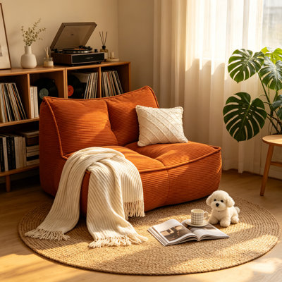 Canapé en velours côtelé orange de style togolais, fauteuil paresseux avec support ergonomique - Fauteuil confortable pour le salon, la chambre à coucher, le dortoir, le compact, 35 po