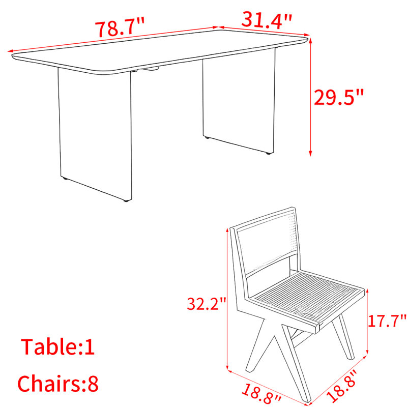 Ensemble de table de salle à manger moderne en bois massif de style nordique, H 29,5 po x L 78,7 po x l 31,4 po