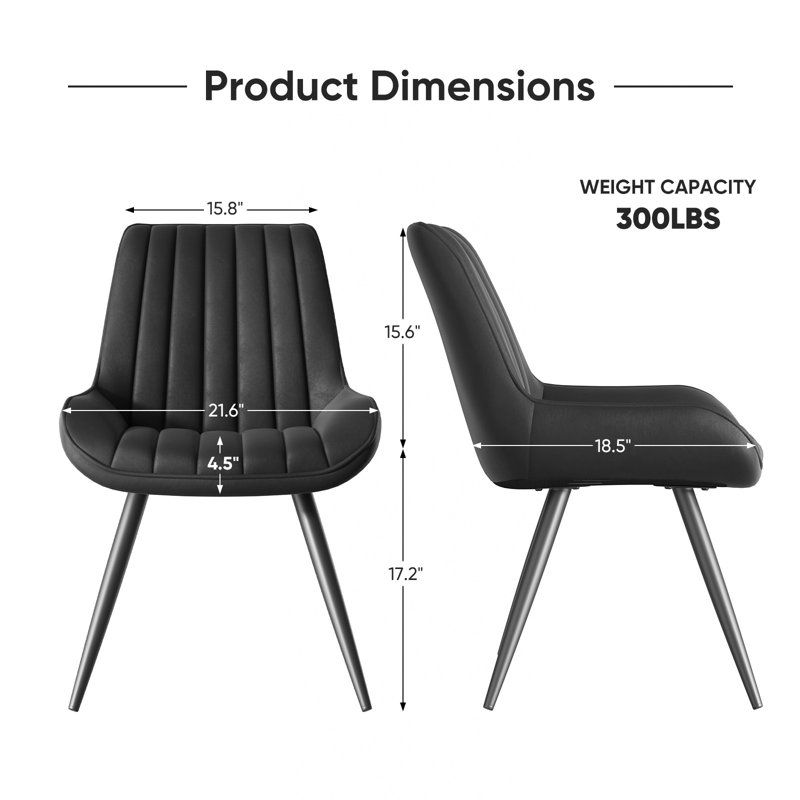 Black Upholstered Modern Dining Chairs with Metal Legs, Set of 2