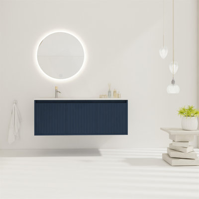 Meuble-lavabo flottant de 48 pouces avec lavabo en résine en forme de goutte et rangement spacieux, écologique et résistant à l'eau